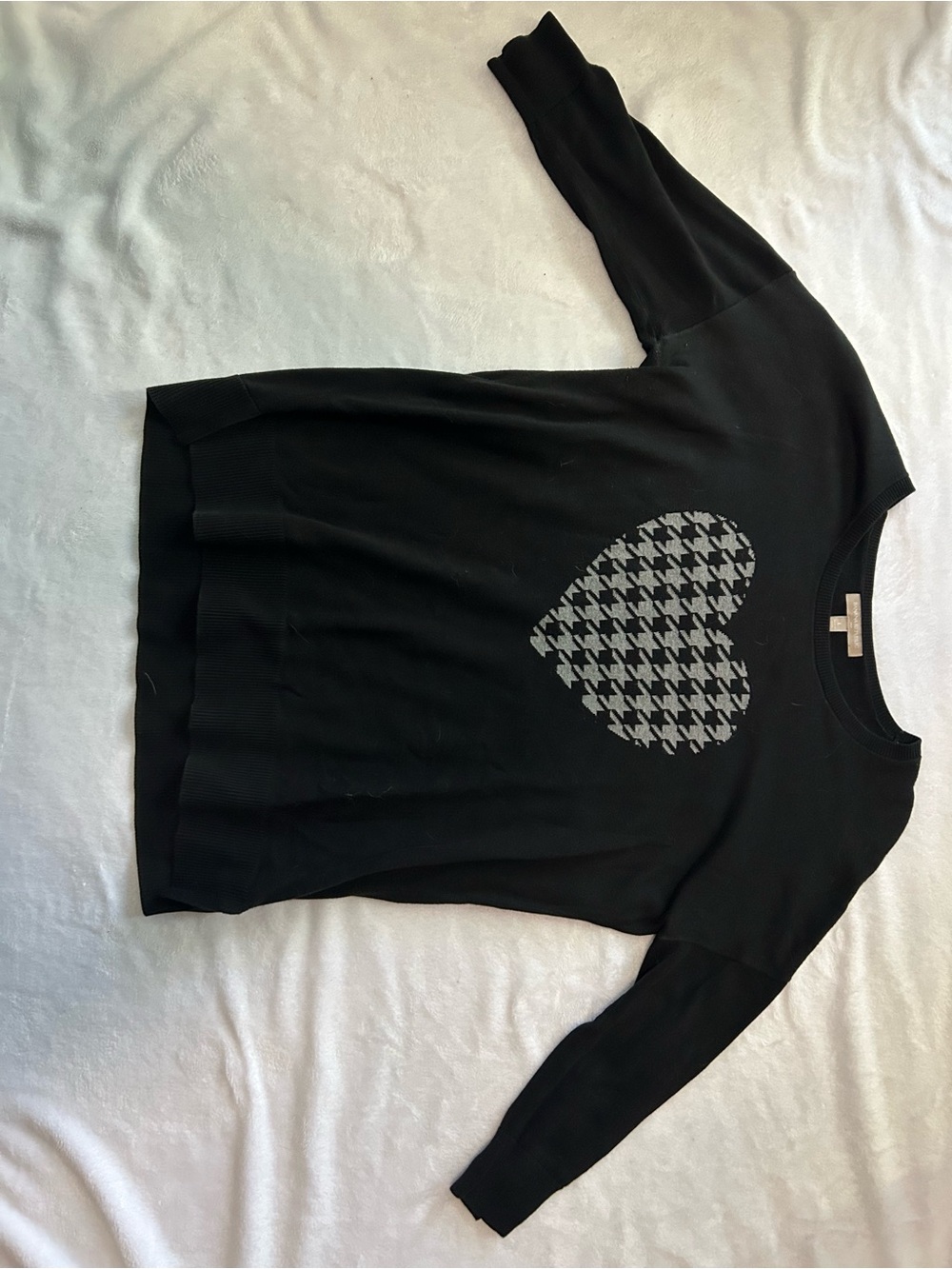 Banana Republic Black Sweater with Gray Houndstooth Heart